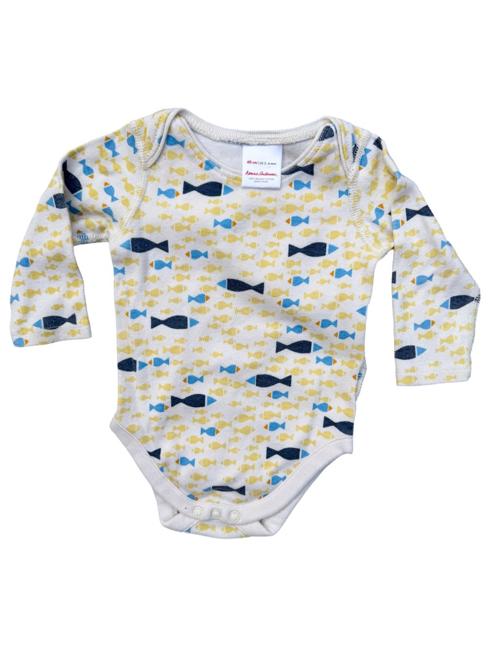 Hanna Andersson Organic Cotton Fish Bodysuit 60cm 3-6M Boy Girl Onesie EUC Boy